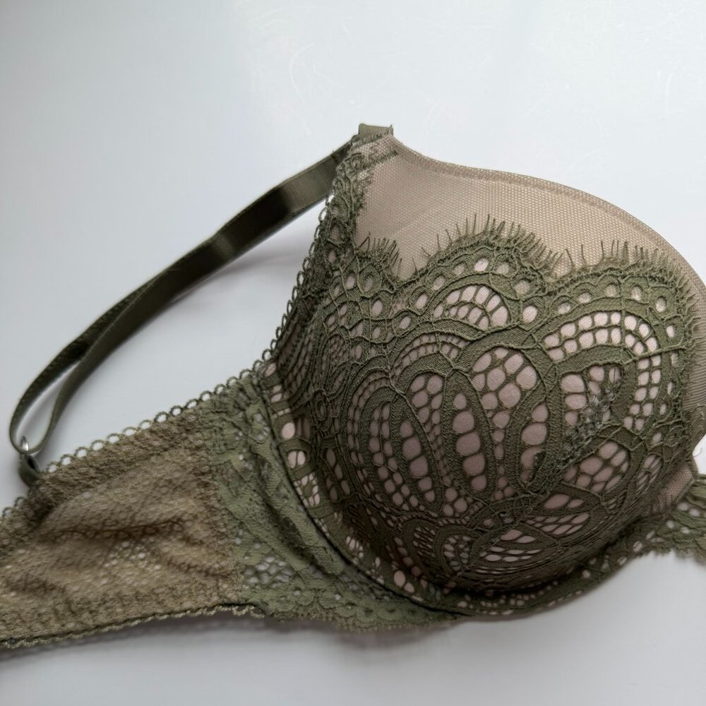 Victoria's Secret 32DD Dream angels Push-Up Bra Green Lace over Cream - Picture 4 of 8